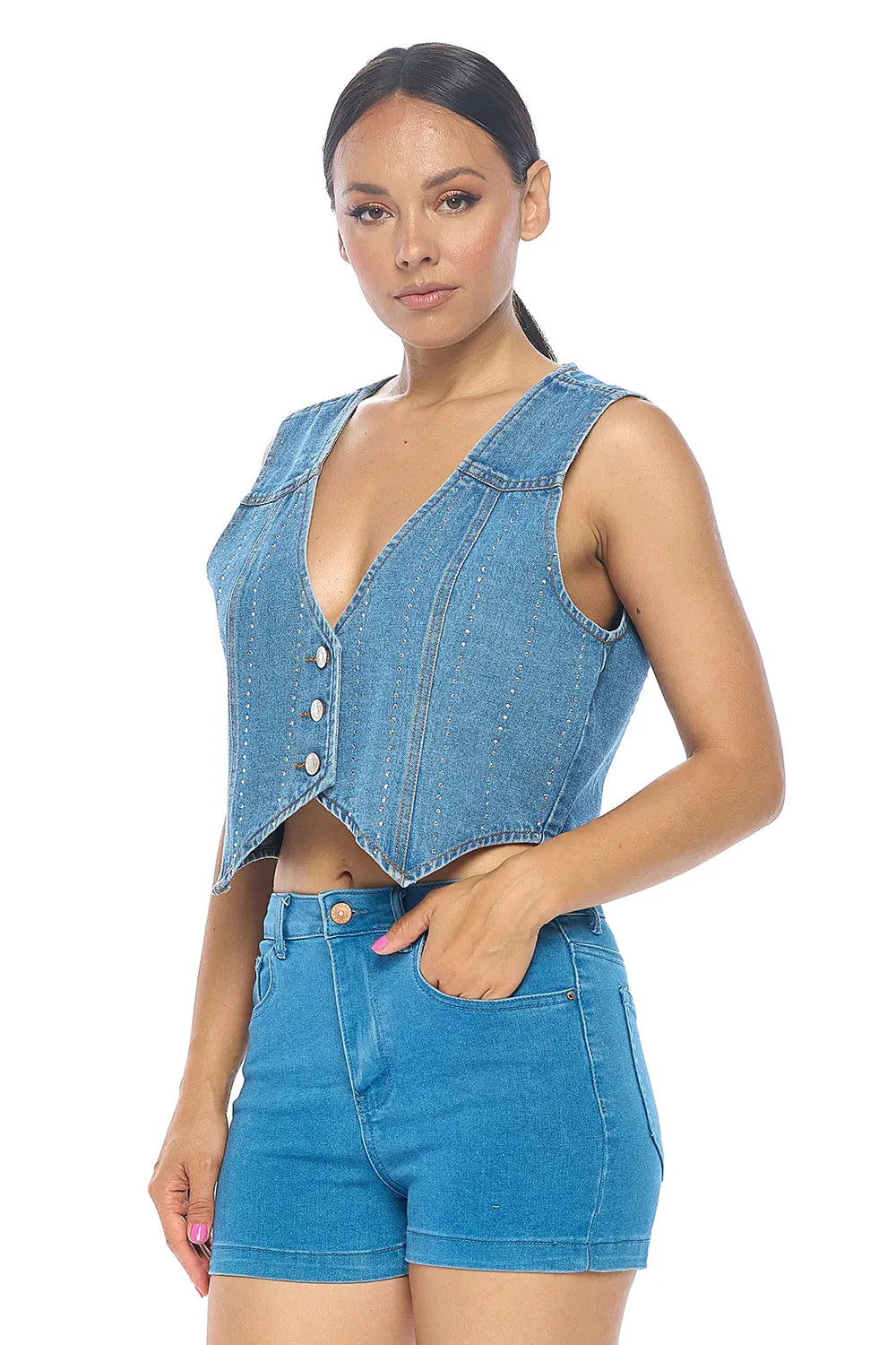 Embellished Denim Vest Cavalini, Inc.