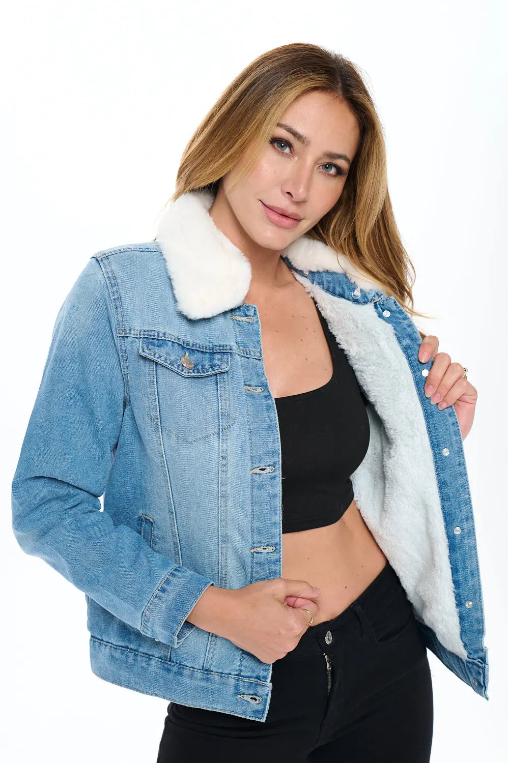 Fur-Collared Denim Jacket Cavalini, Inc.