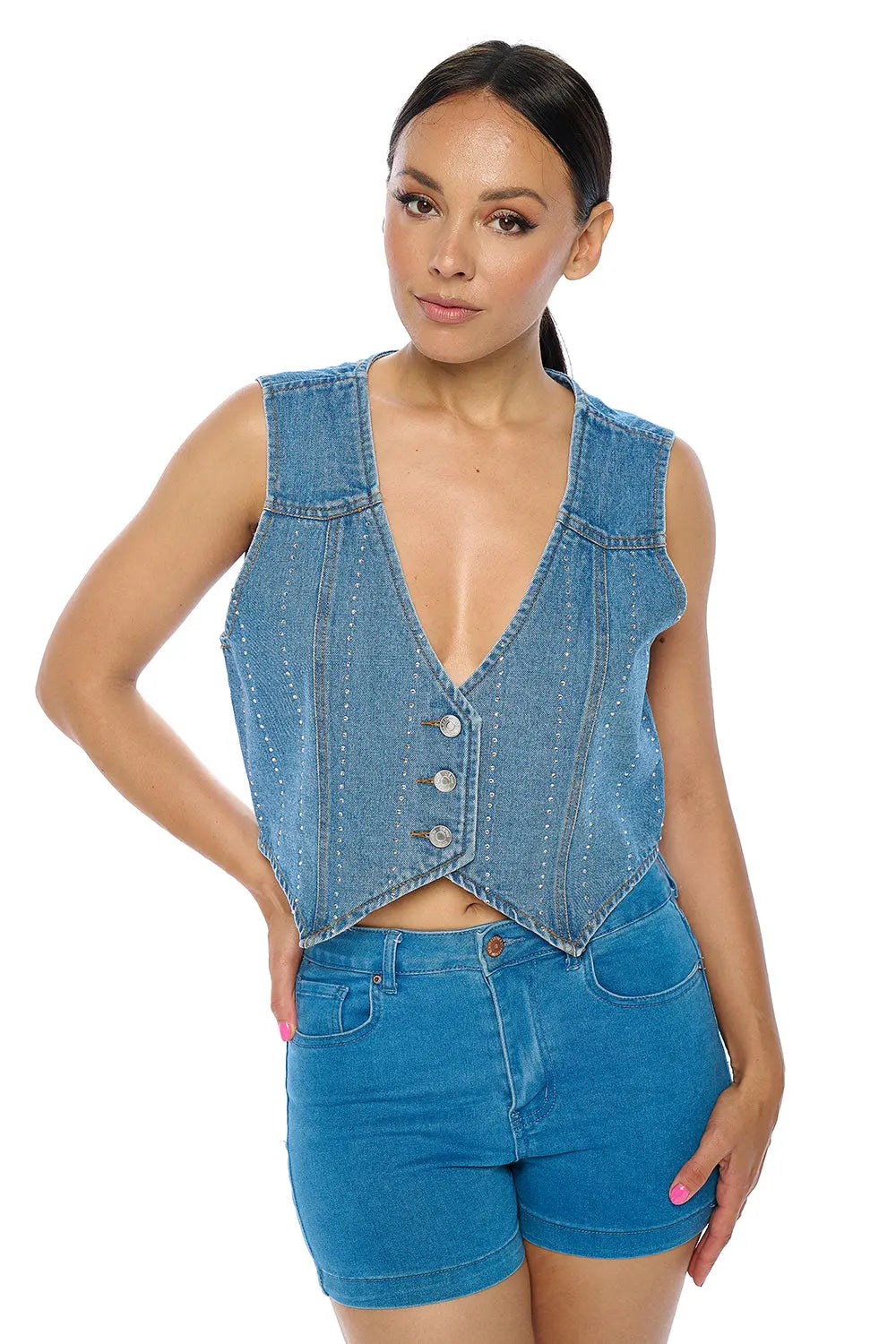 Embellished Denim Vest Cavalini, Inc.
