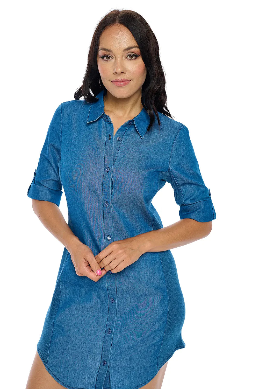 Ci Sono Chambray Chic Shirt Dress Medium Wash / L Ci Sono Chambray Chic Shirt Dress Medium Wash / L