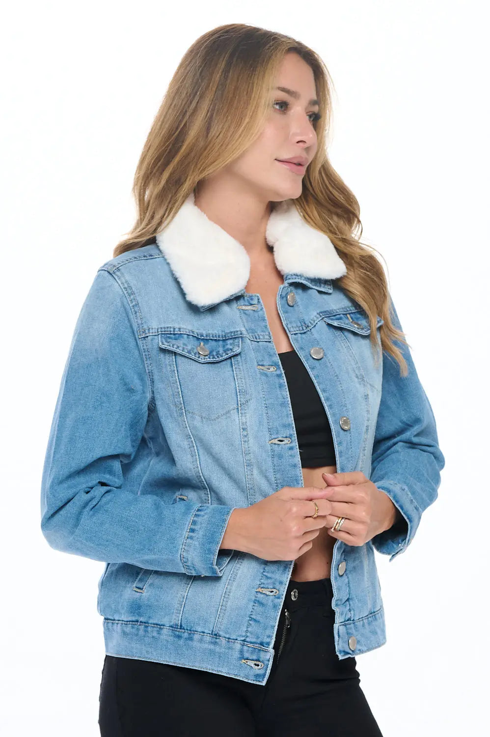 Fur-Collared Denim Jacket Cavalini, Inc.
