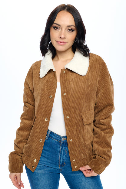 Ci Sono Fuzzy Flair Corduroy Jacket