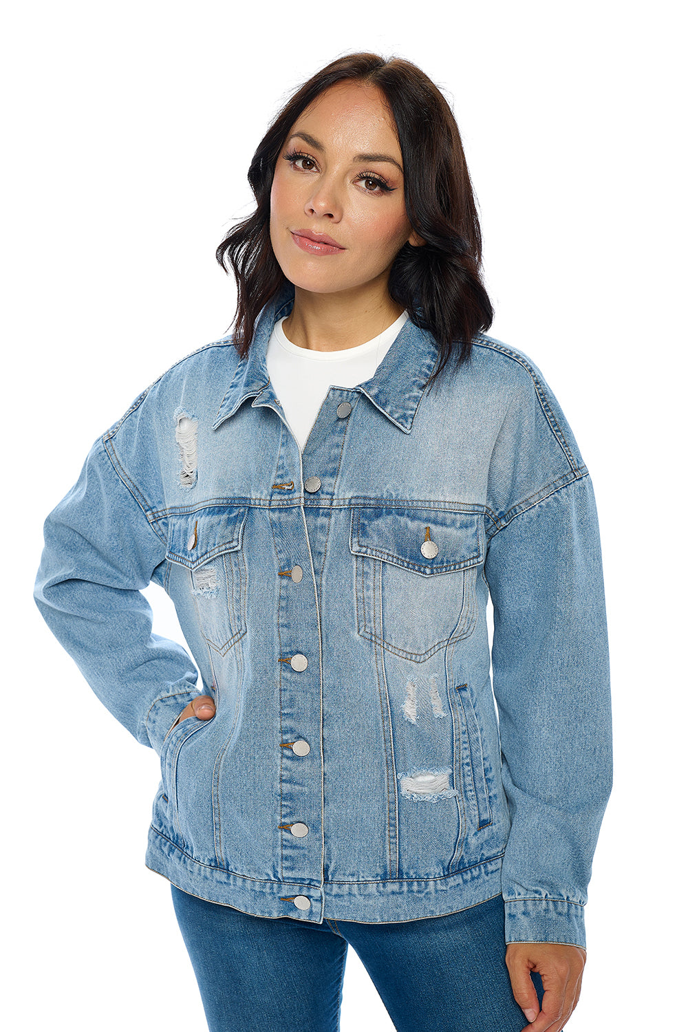 Ci Sono Distressed Denim Jacket