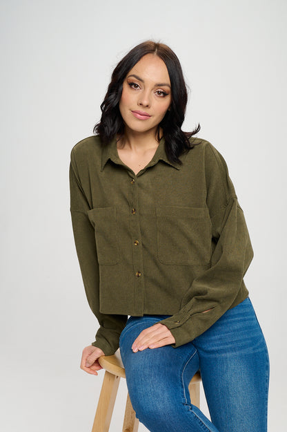 Ci Sono Essential Corduroy Long Sleeve Top