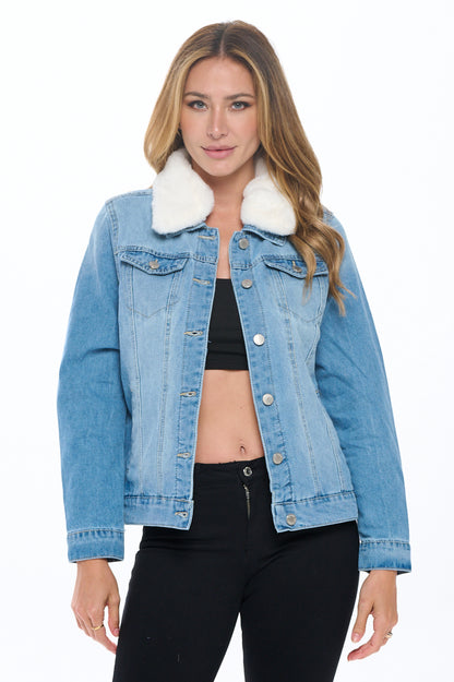 Ci Sono Fur-Collared Denim Jacket