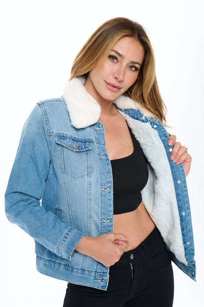 Ci Sono Fur-Collared Denim Jacket