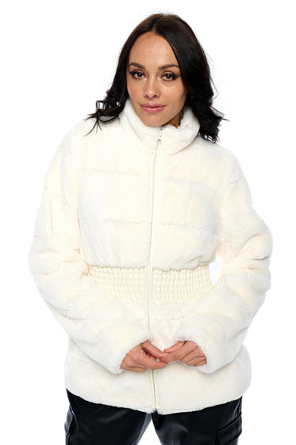 Ci Sono Waist-Tie Faux Fur Jacket