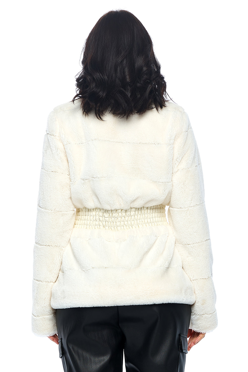 Ci Sono Waist-Tie Faux Fur Jacket