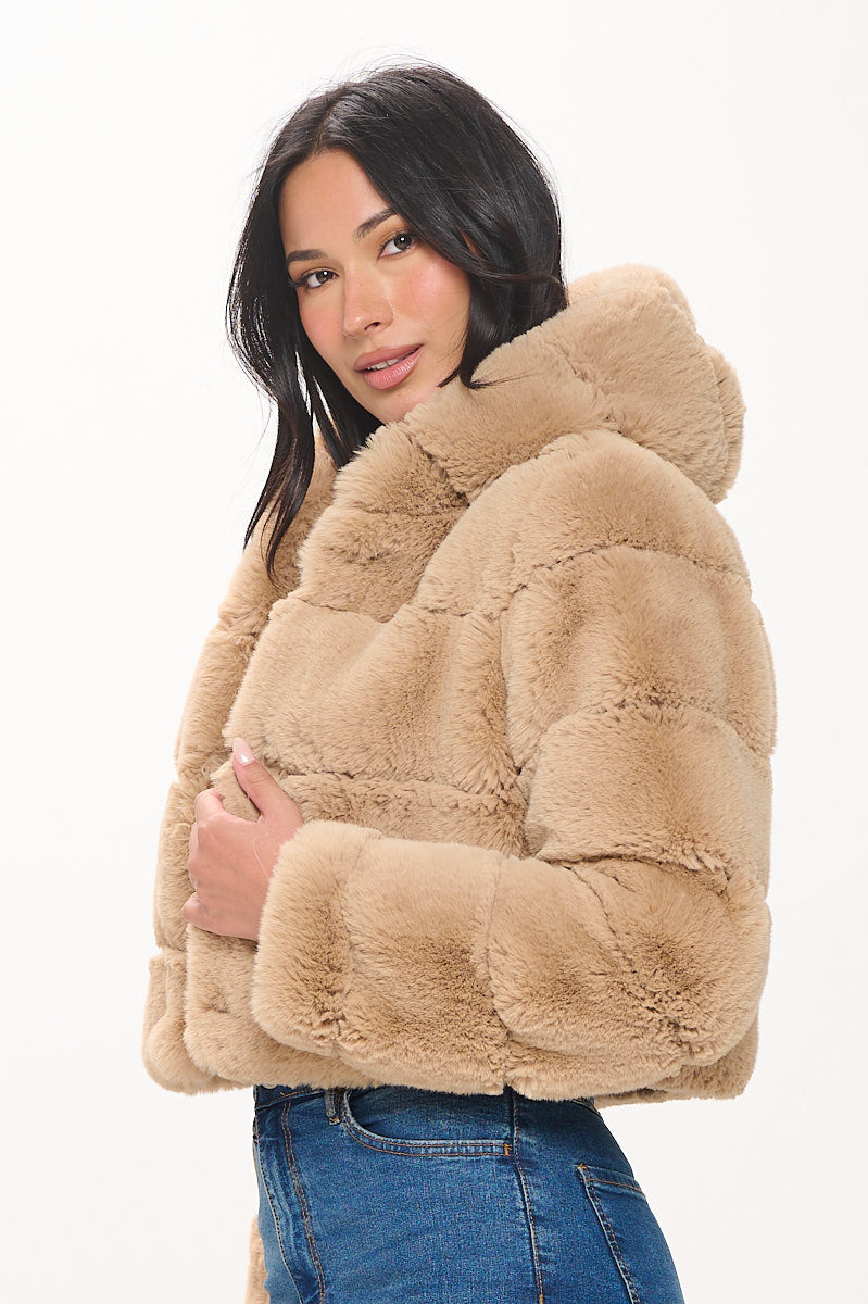 Quilted Hood Faux Fur Jacket