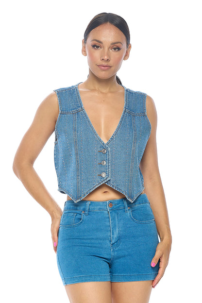 Embellished Denim Vest