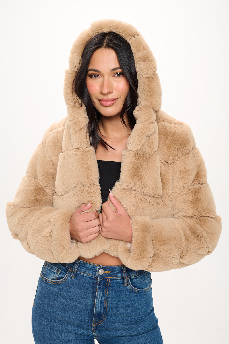 Quilted Hood Faux Fur Jacket