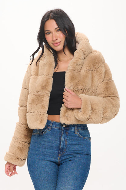 Quilted Hood Faux Fur Jacket