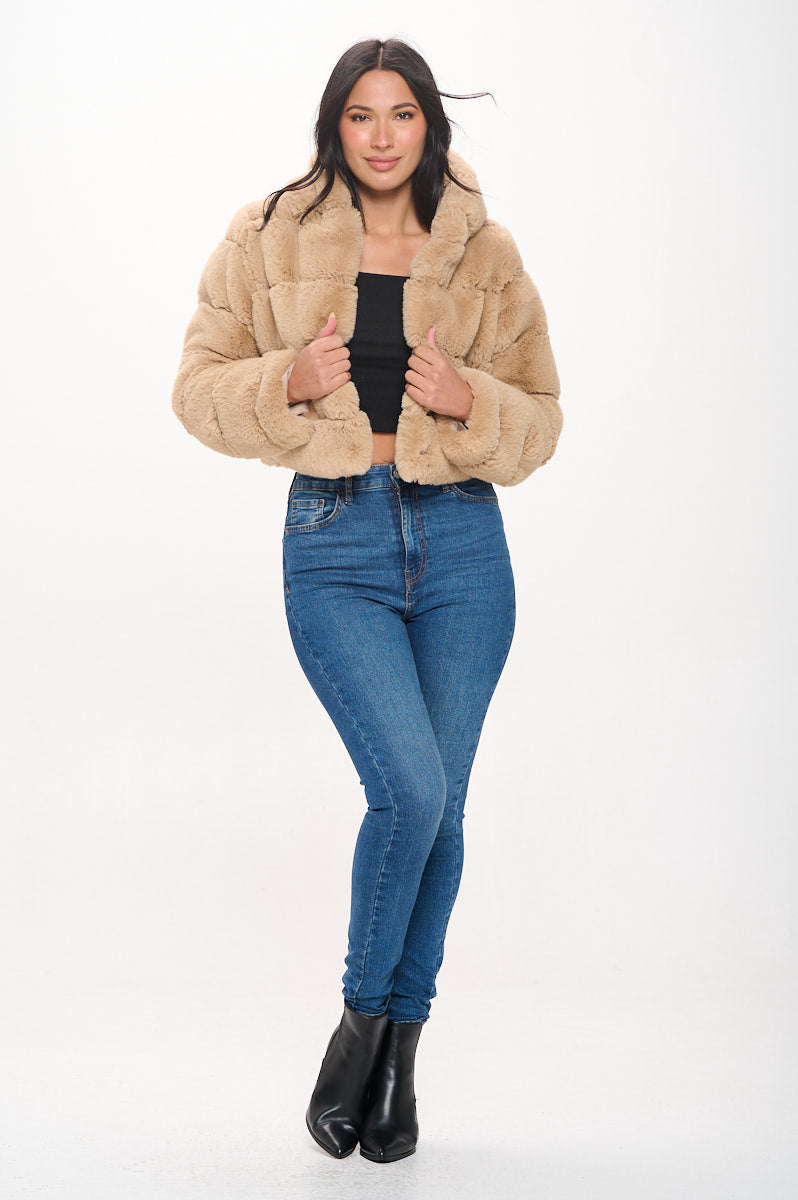 Quilted Hood Faux Fur Jacket